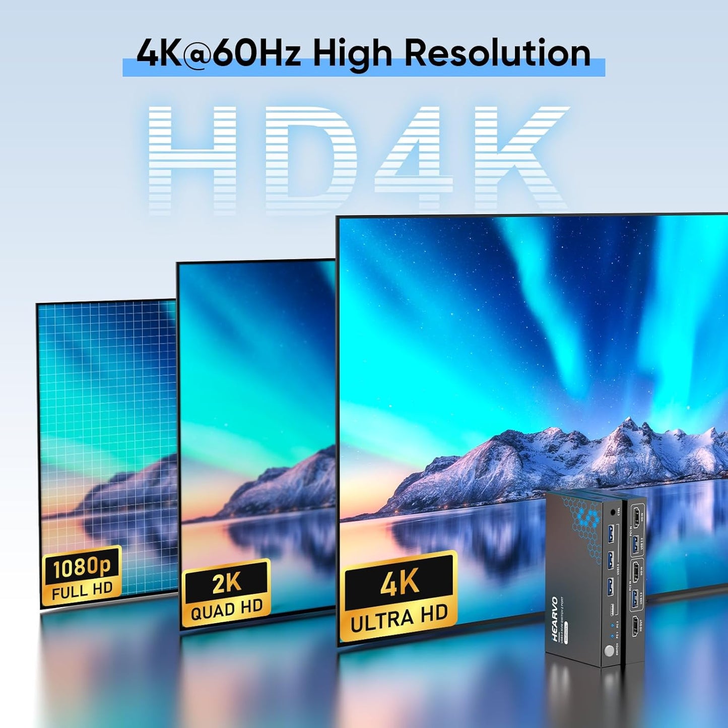 3.0 1 2 4K@60Hz 2 2USB -S7232H Hearvo USB HDMI KVM Switch Monitors Computers, KVM Switches for Computers Sharing