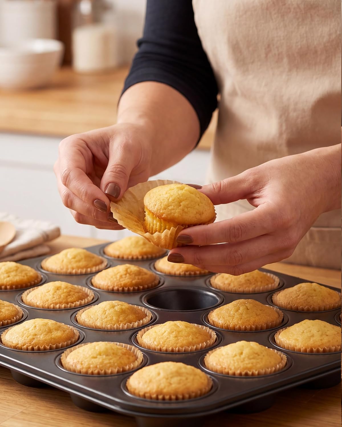Bake Choice Mini Cupcake Liners - 400 Pcs Non-Stick Natural Parchment for Baking & Muffins
