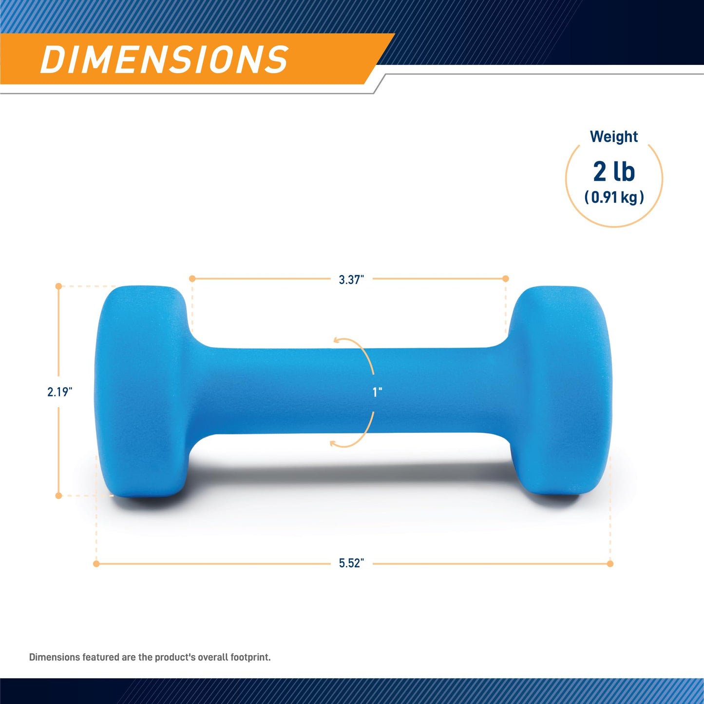 Marcy Neoprene Dumbbell, Single Piece, 2-lb, Azure