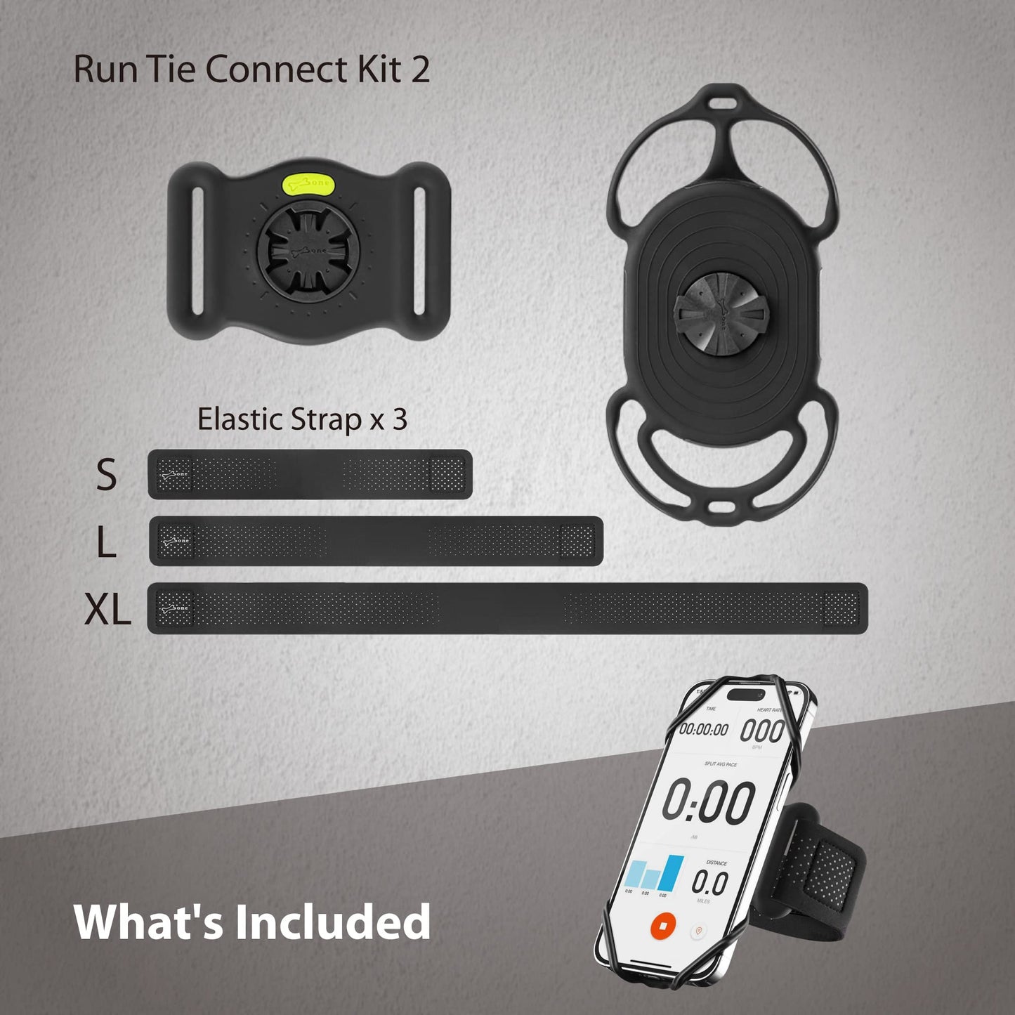 Bone Run Tie Connect Kit 2, Running Cell Phone Holder, Detachable & 360° Rotatable Sport Armband, Skin-Friendly Silicone Workout Phone Carrier Compatible with Most Smartphones (Connection Kit)