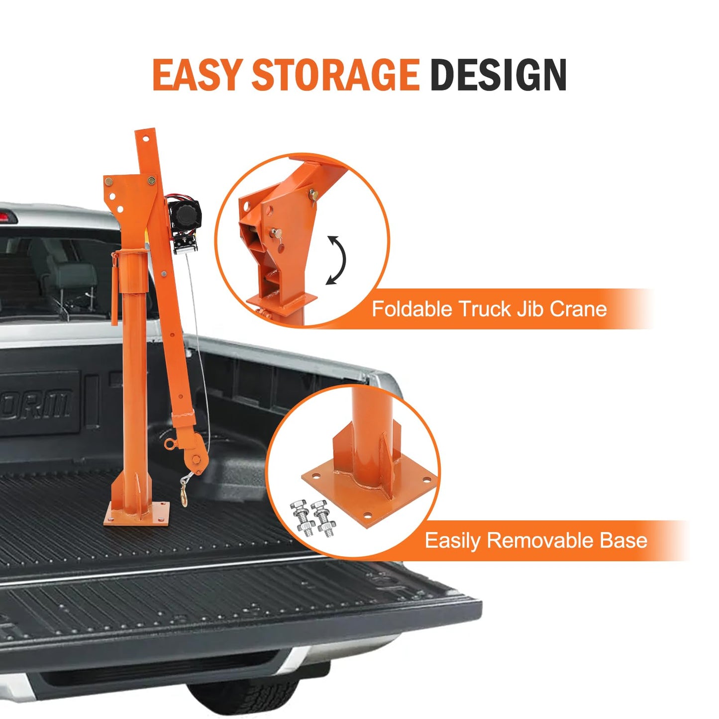 Hydraulic Pickup Truck Crane, 1000 lbs Capacity, 360°Swivel, Hitch Mounted Crane with 3 Adjustable Capacities of 500 Lbs, 750 Lbs and 1000 Lbs for Lifting Goods in Construction, Industry(Orange)