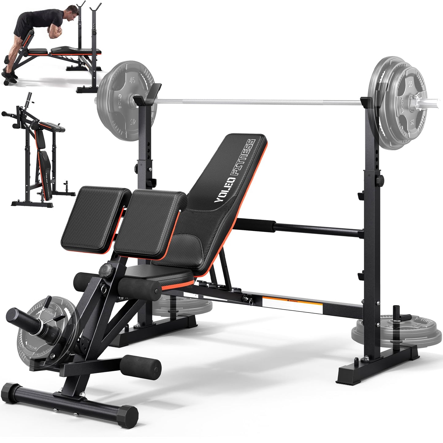 YOLEO 1+X Olympic Weight Bench with Upgraded Roman Chair/Preacher Curl/Leg Extension, Foldable 1870Lbs Wide Bench Press Rack with Ergonomic Support Backrest for Heavy Lifters for Home Gym