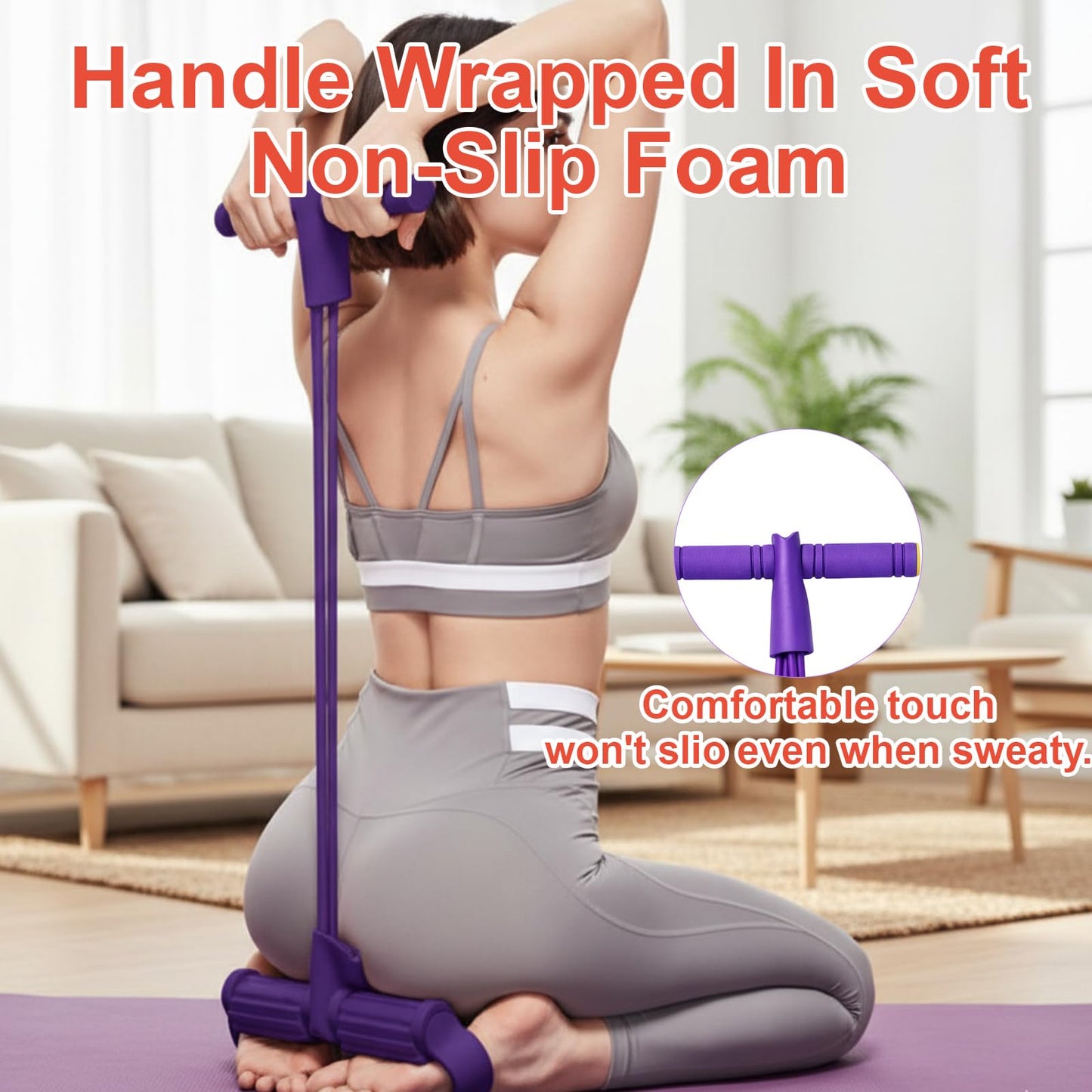 Pedal Resistance Band with Handle, Multifunction Foot Pedal Resistance Band, Full Body Resistance Bands for Home Workout and Office Exercise, Purple 6-Tube Pedal Resistance Band