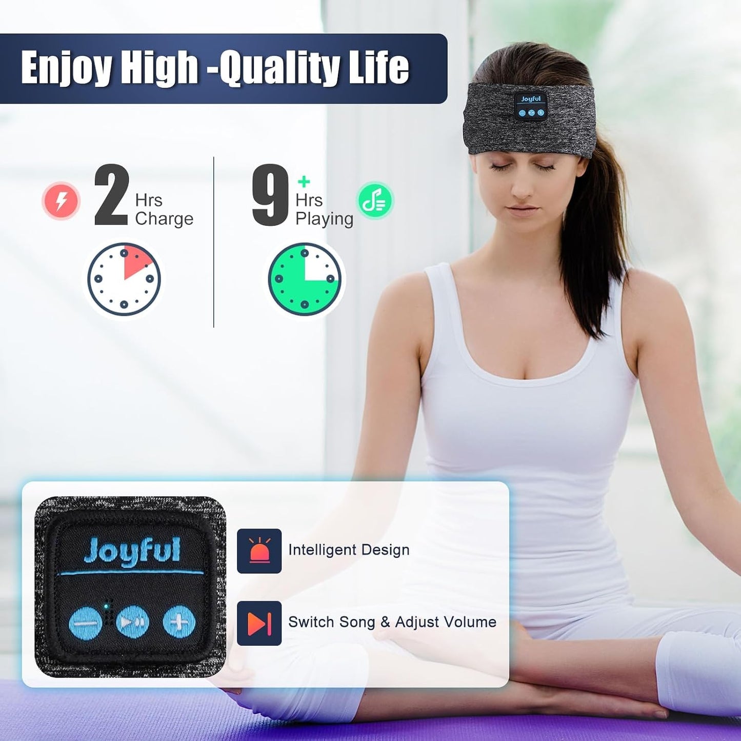 5.3 Sleep Headphones Bluetooth Headband, Sports Wireless Earphones Sweat Resistant Earbuds with Ultra-Thin HD Stereo