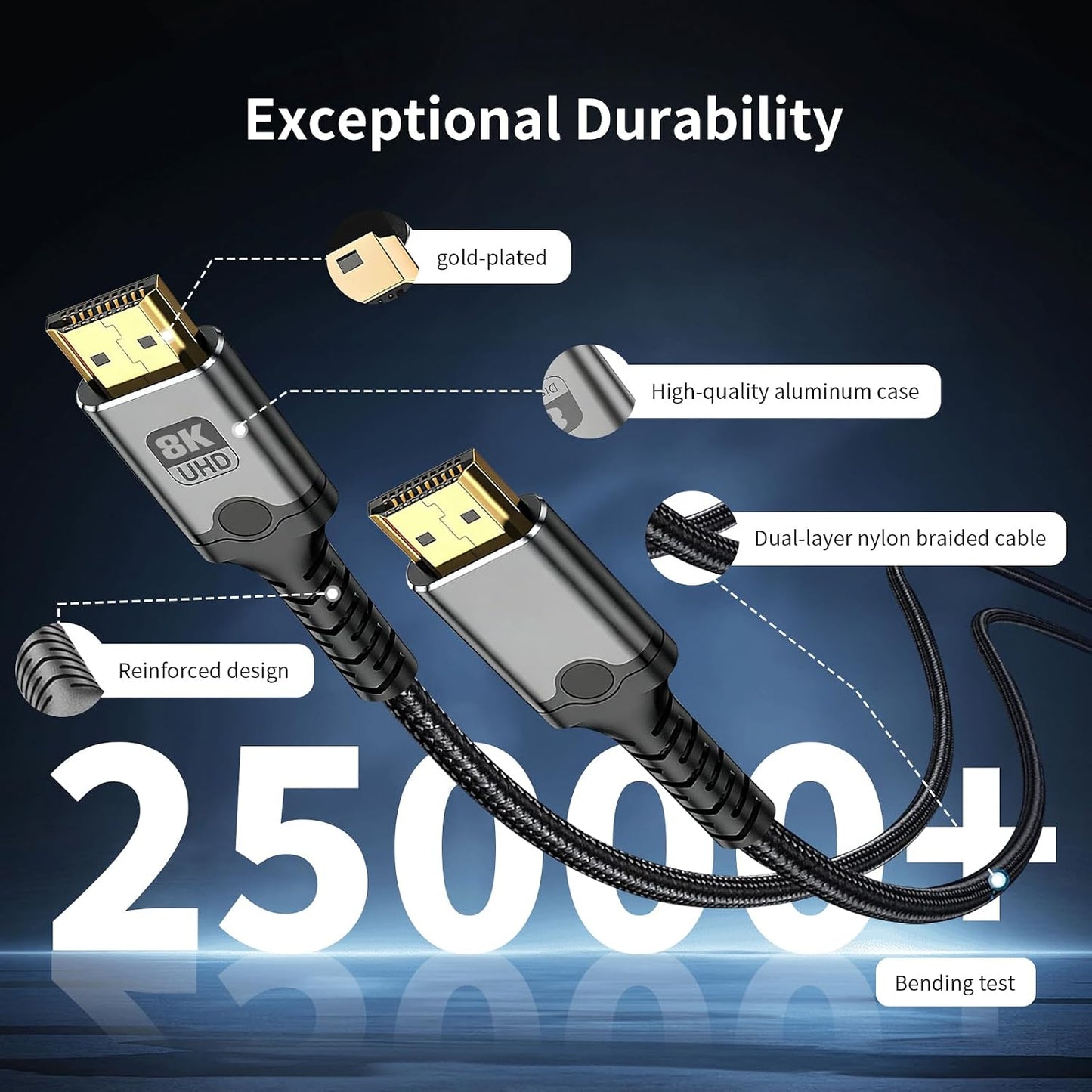 DERSUR 8K 2.1 48Gbps 1.6FT, Cord-4K@120Hz, 8K@60Hz,eARC, PS3,Computer,HDTV,DVD,Projector HDMI Cable Short Ultra High