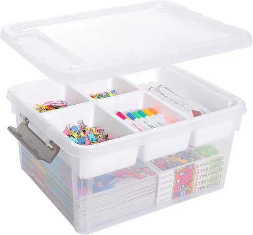 Citylife 17 QT Clear Plastic Storage Box - Removable Tray for Craft Organizers & Bead Storage