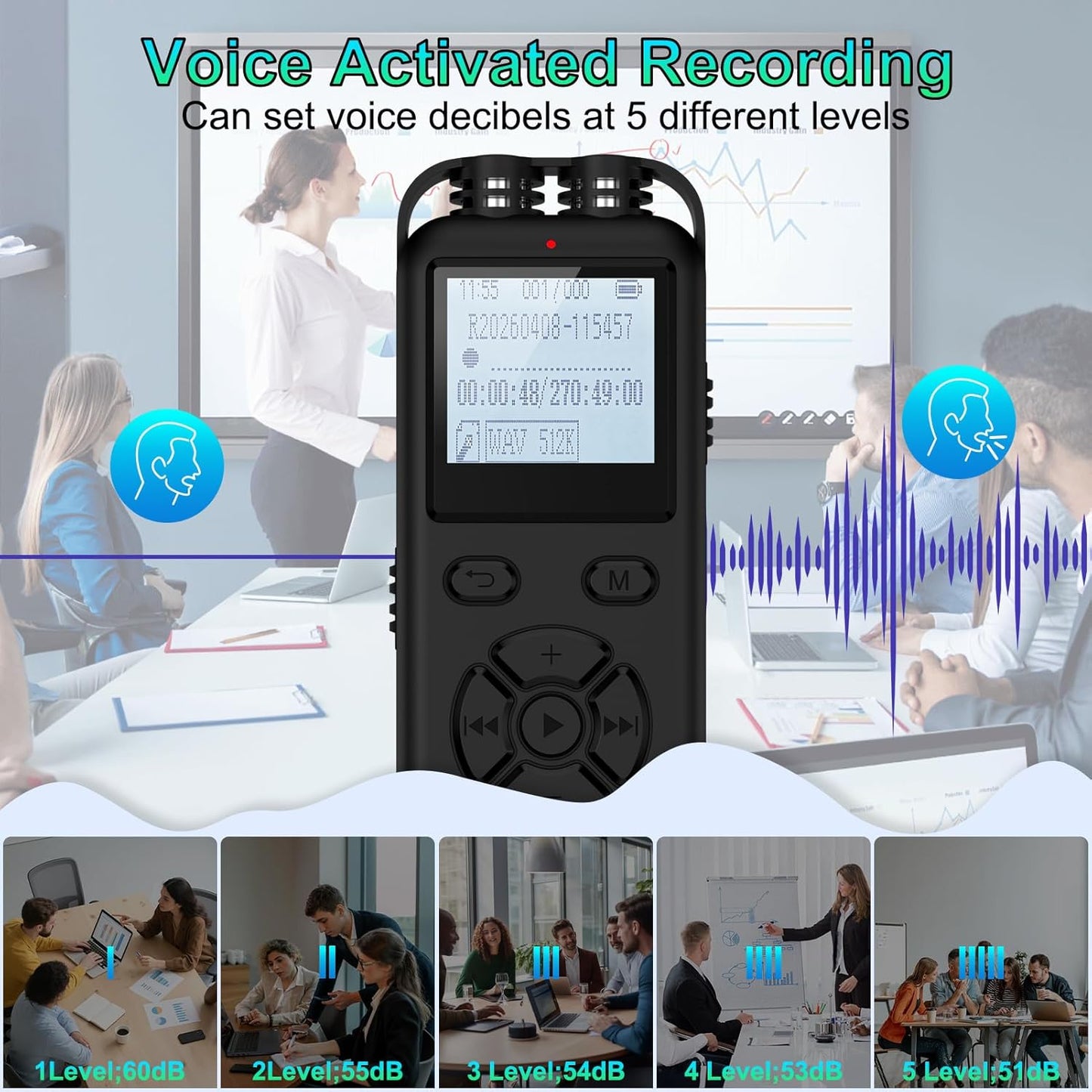 Cebkit 64GB Repeat,Mp3 Digital Voice Recorder with Playback,Audio Recording Device,Voice Activated Recorder with Noise