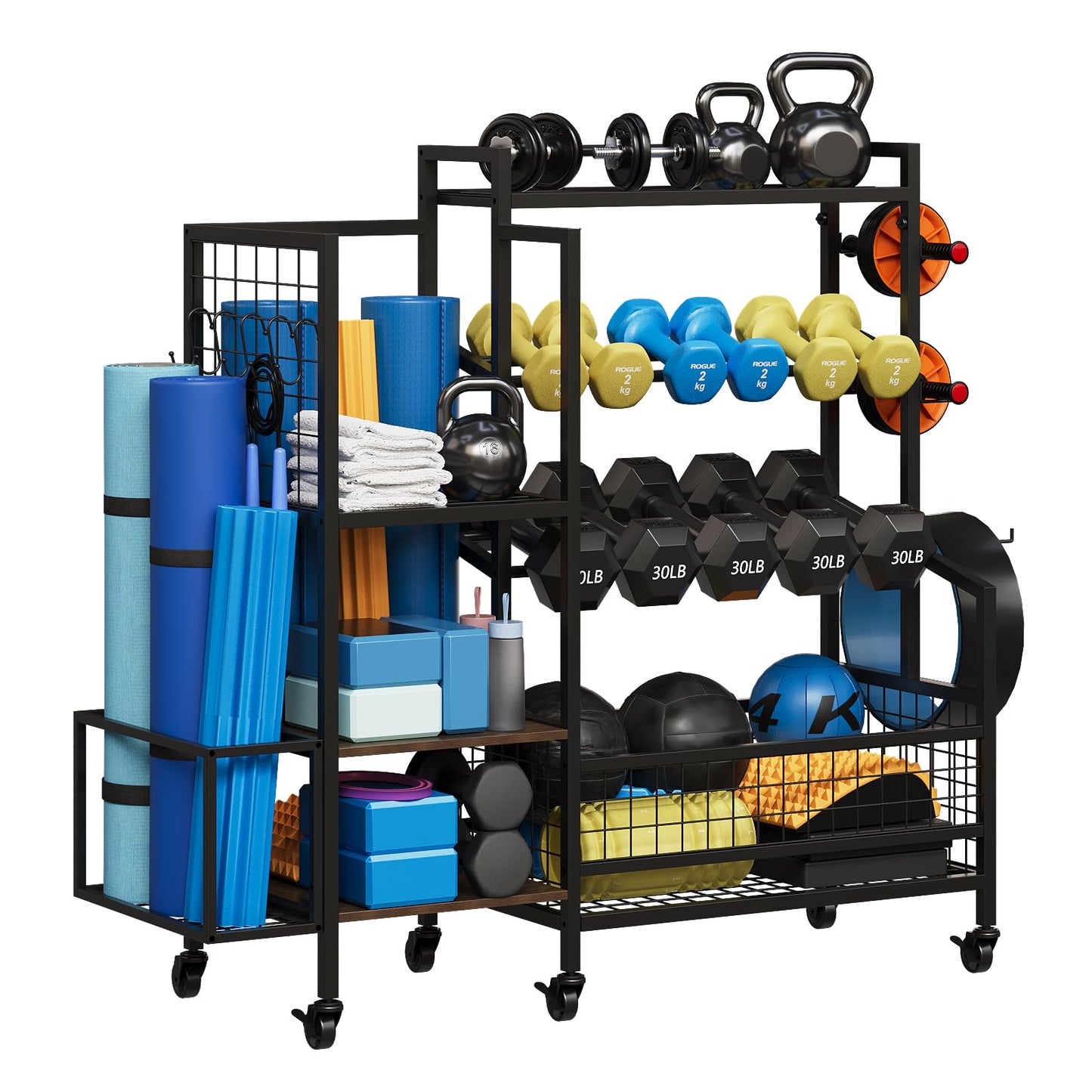 3-Tier Dumbbell Rack Stand Only - Adjustable Weight Rack for Home Gym, Heavy-Duty Weight Stand With Hooks for Dumbbells Kettlebells Foam Roller Yoga Mats Workout Equipment Storage Organizer