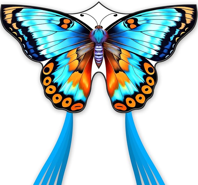 Butterflys for Kids, Beautiful Kite Easy to Fly for Beginners with 328 ft Line & Line Winder (Flower Butterfly Kite（Cyan）, 1)