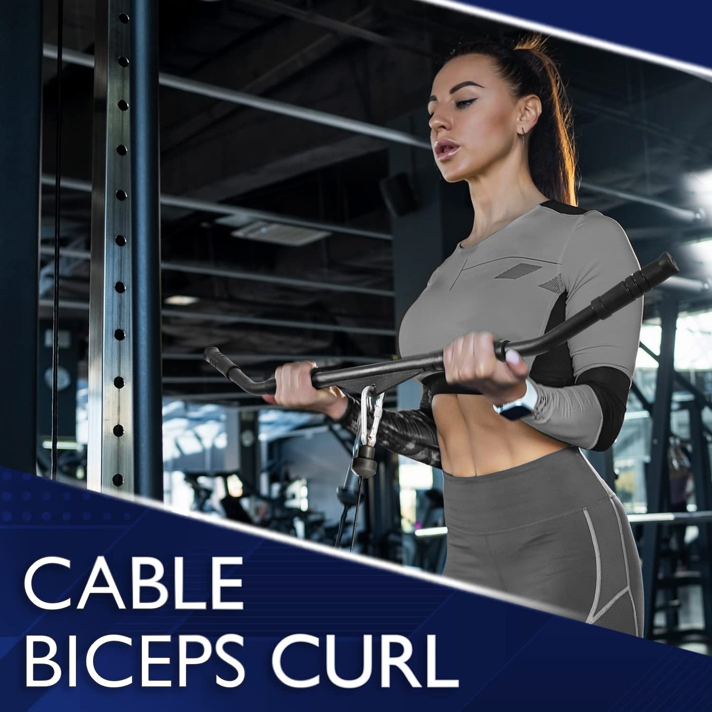 Yes4All Curl LAT Pull Down Bar 39" - Wide Grip with Rubber Handles, Press Down Bar Cable Attachment, Tricep Press Down Attachment for Row Machine & Cable Machine