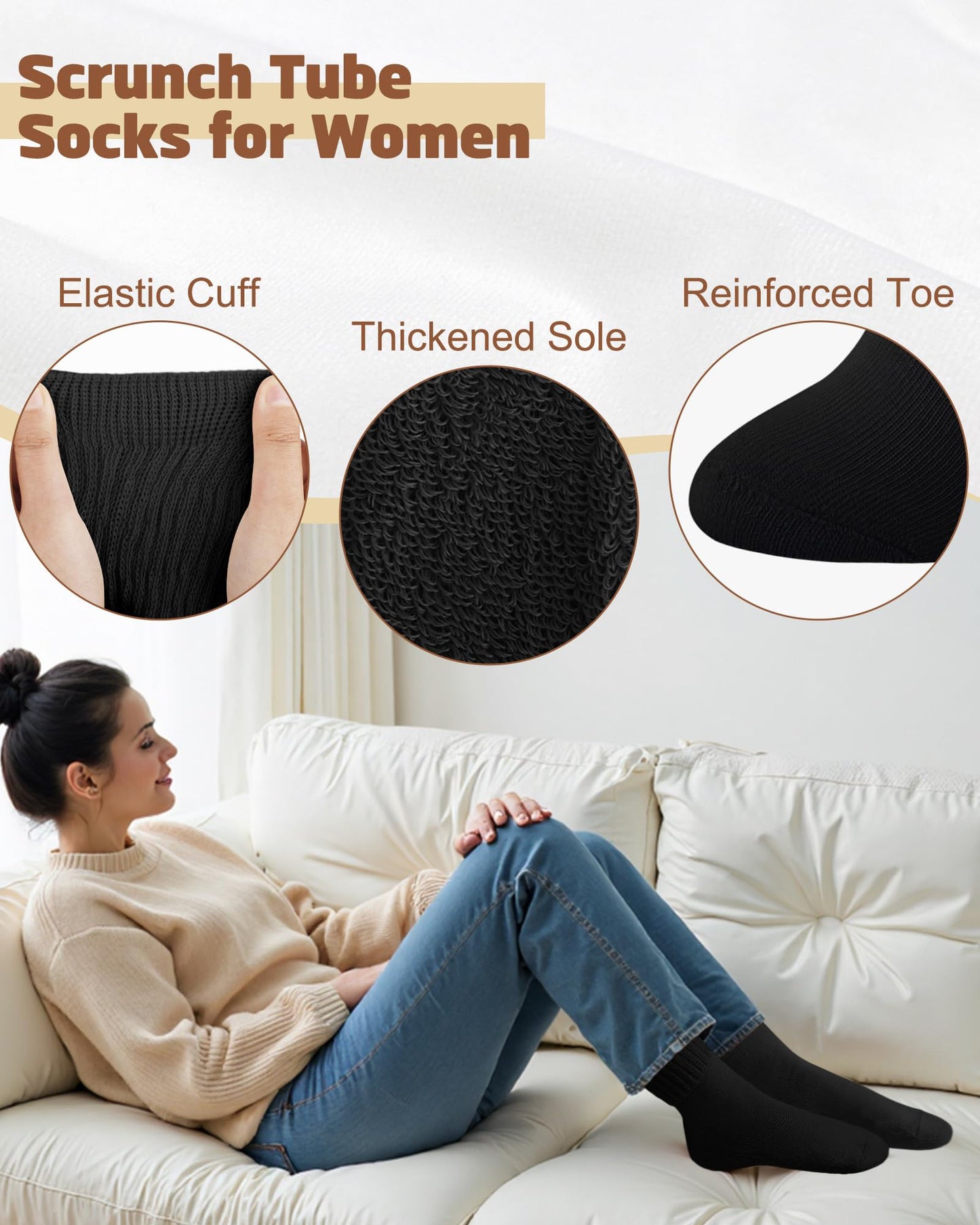 Ludaro 5 Pairs Slouchy Socks for Women, Soft Cotton Long Scrunch Tube Stockings for Women Girls, Casual Crew Boot Thigh High Thick Knit Slouch Socks for Winter