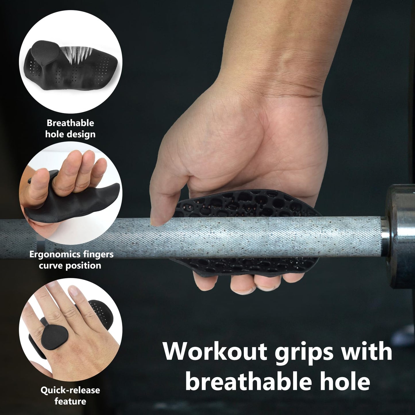 Biondolia Original Anti-Slip Workout Grips for Weight Lifting with Breathing Hole, Ergonomics Weight Grips for Women Hand Callus Protector Gym Gloves, Soft Rubber Gym Grips for Men Bodybuilding