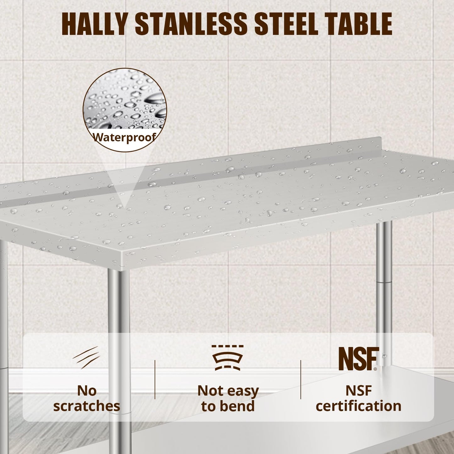 ExploreHorizon 60"x24"x35" NSF Stainless Steel Work Table, Heavy Duty Prep Table with Adjustable Undershelf, Commercial Metal Table for Kitchen, Restaurant, Home, Hotel, Workstation