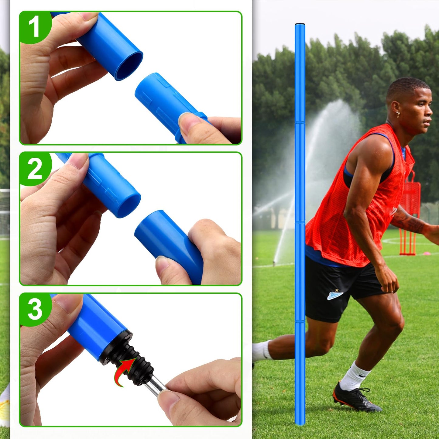 TOBWOLF 6PCS 6FT Adjustable Football Agility Training Poles, Flexible Soccer Agility Poles Soccer Training Sticks, Outdoor Sports Coaching Sticks for Youth Adult Athletes Speed Agility Training, Blue