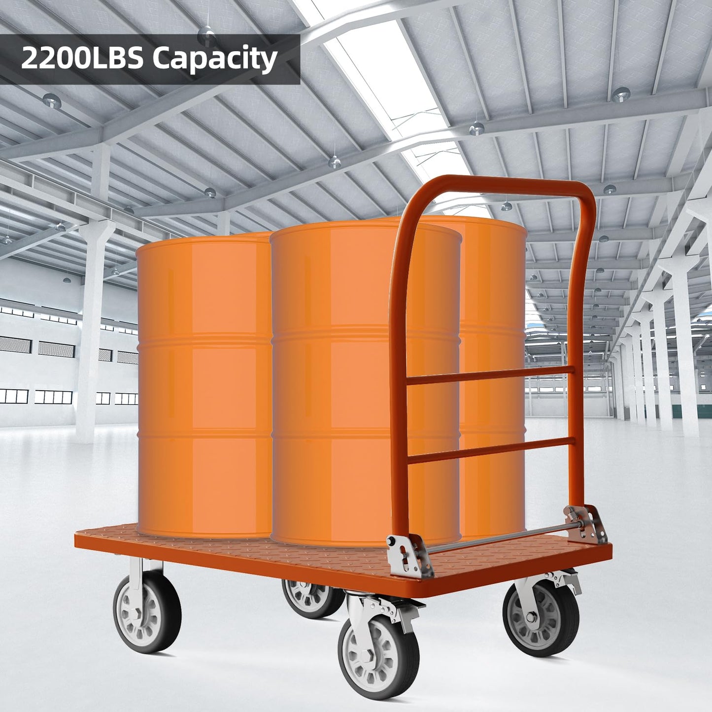 Heavy Duty Platform Truck Cart, Flatbed Cart Folding Hand Trucks, 2200lbs, with 6" Swivel Brake Casters, Foldable for Easy Storage (36" x 24")