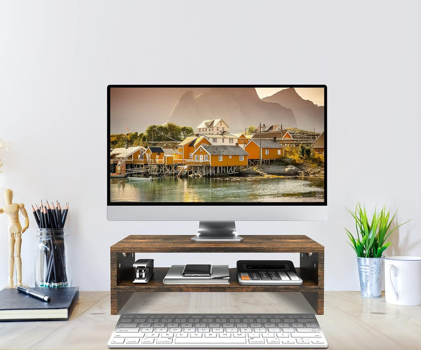 2 Zimilar Monitor Stand Riser, Tiers Laptop Computer Monitor Riser for PC Screen, iMac, Desktop Wooden Screen Monitor