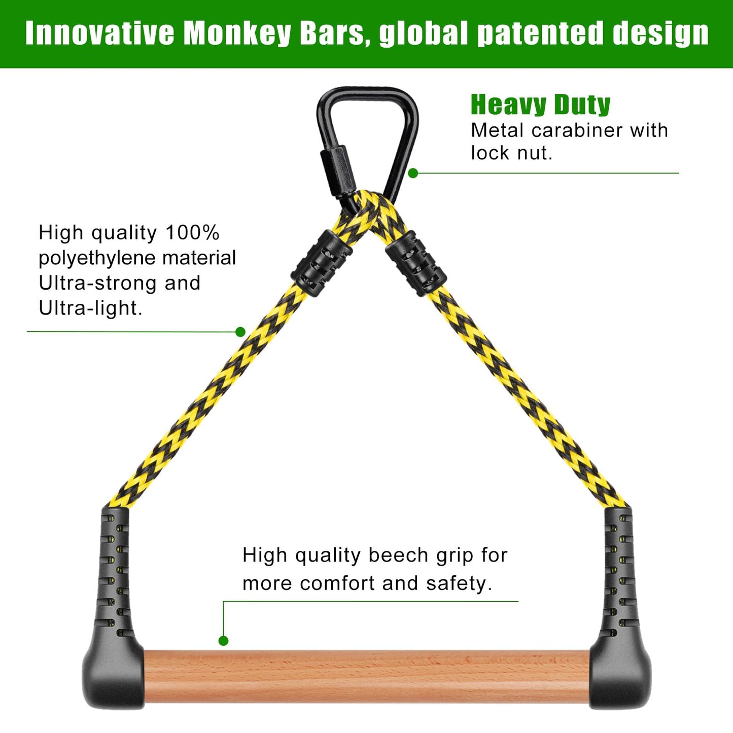 SELEWARE 3-Pack Kids Monkey Bars for Backyard & Indoor – Hanging Monkey Bars Ninja Line Accessories, Ninja Warrior Accessories for Obstacle Course Training