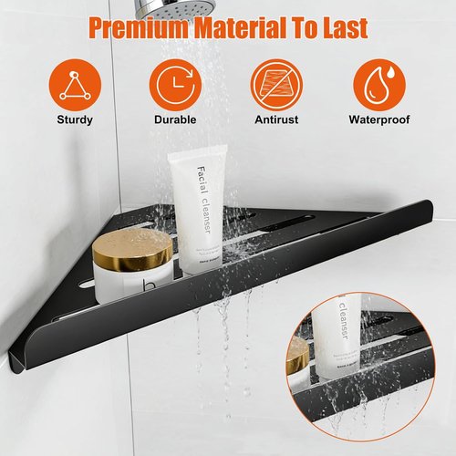 Fikoksol Shower Caddy - 2 Pack Black Metal Corner Shelf | Rustproof Wall-Mounted Bathroom Organizer