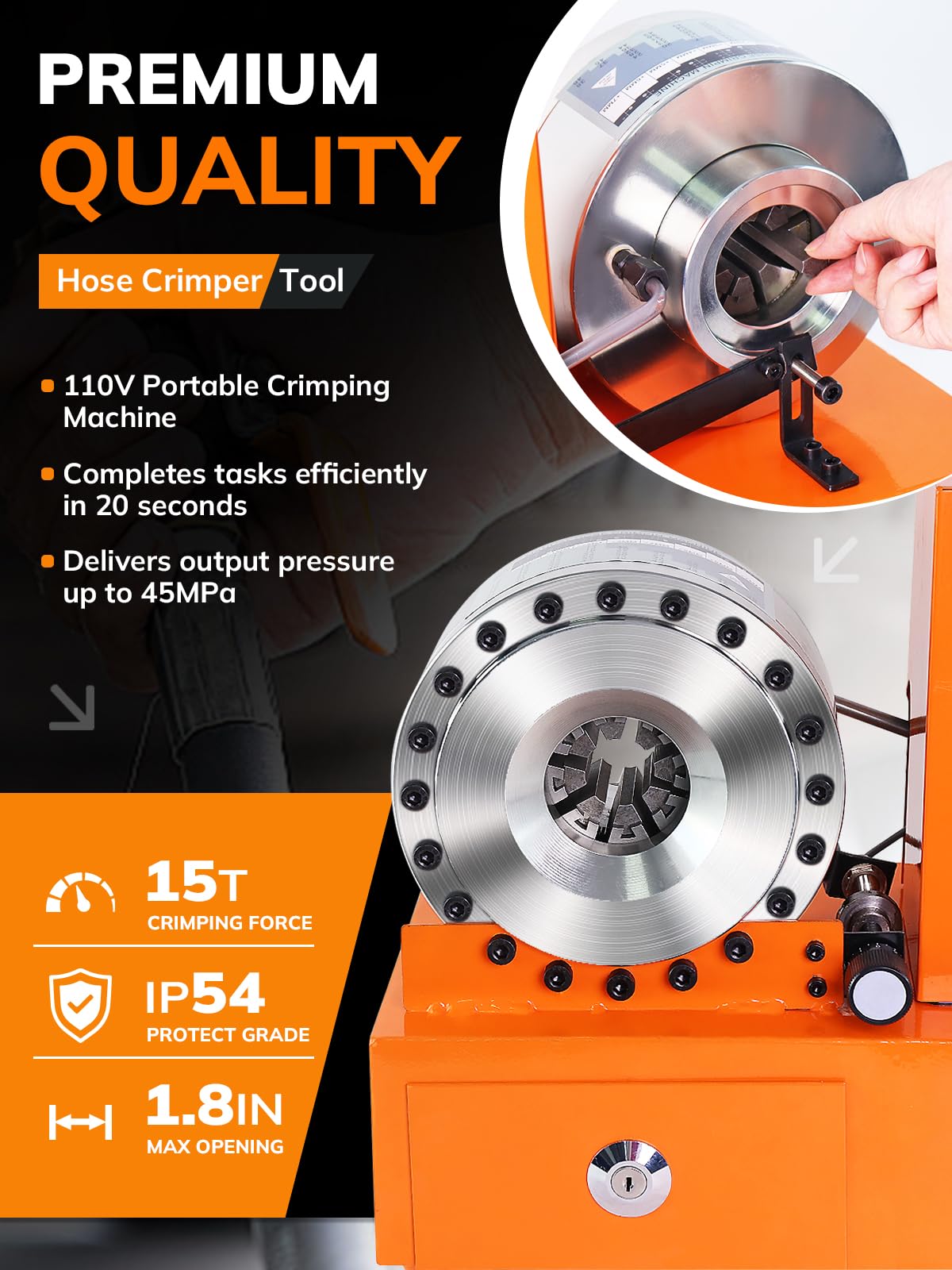 Electric Hydraulic Hose Crimping Tool，Hydraulic Hose Crimping Tool (With 8 Dies) Suitable for Crimping Hydraulic Lines, Fuel Lines, and Hydraulic Lines With Various Braided Hose Diameters