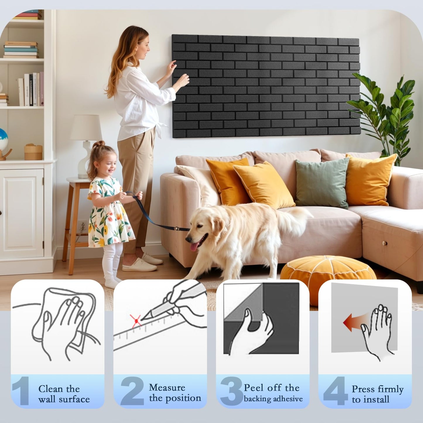 ArtVivid 12Pack Acoustic Panels, 12"×12"×0.4" Self-Adhesive 3D Brick Pattern Sound Proof Panels for Walls, Decorative Sound Dampening Wall Panels for Recording Studios, Offices, Home, Black