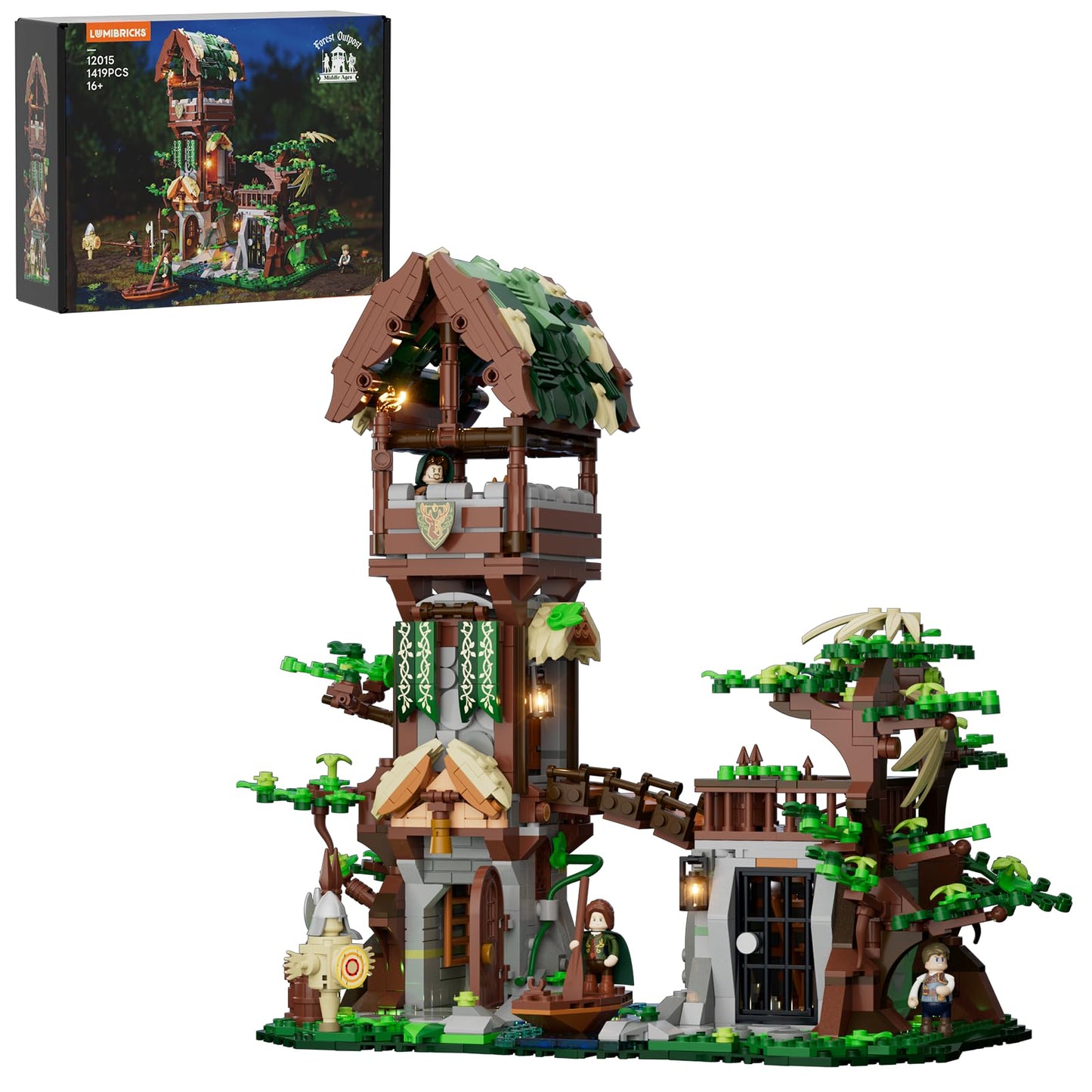 Lumibricks Medieval-Forest-Outpost Lighting Building-Blocks Set - 1419 Pcs Middle Ages Architecture Model Kit for Adults, Home Decor and Creative Display Gift