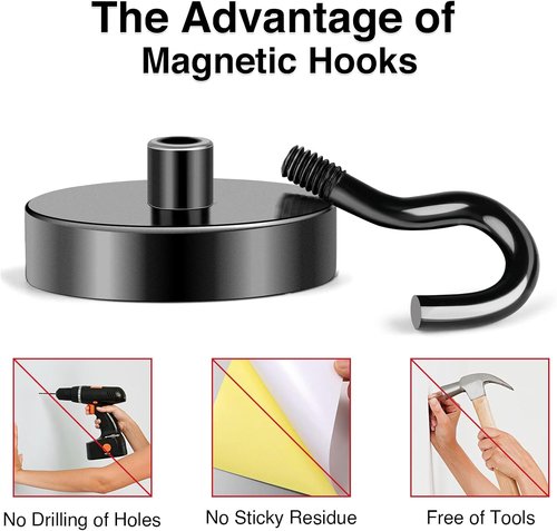 MIKEDE Heavy-Duty Black Magnetic Hooks - 85Lbs Capacity for Cruise Cabin & Kitchen | Pack of 10
