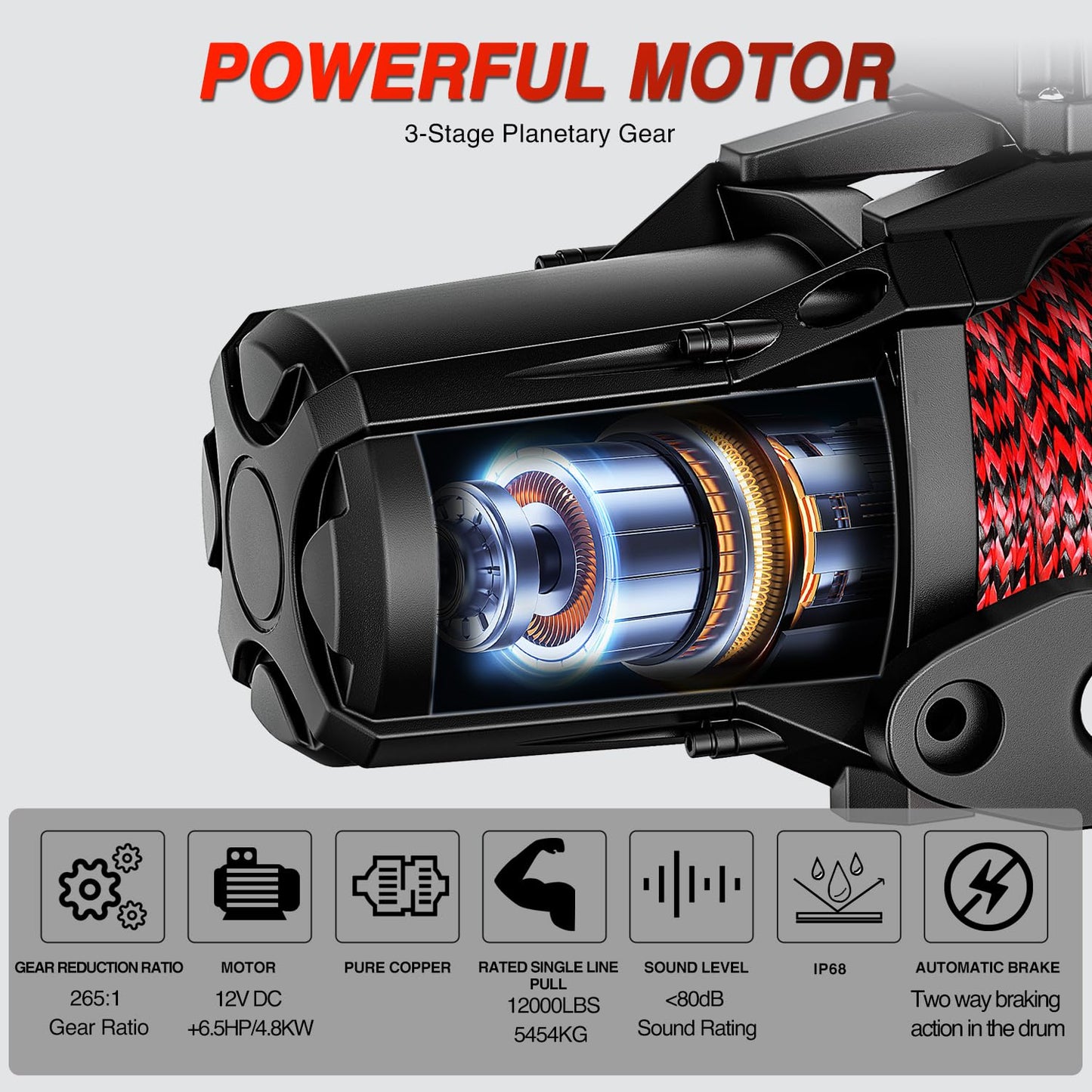 Nilight 12000lbs Electric Winch 12V Waterproof IP68 for Trailer Jeep ATV UTV Truck SUV Towing Portable Winches with Synthetic Rope 3-IN-1 Smart Remote