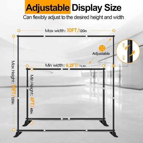 EMART Heavy Duty Banner Backdrop Stand Kit - Adjustable 10x10 ft Frame for Photography & Trade Shows