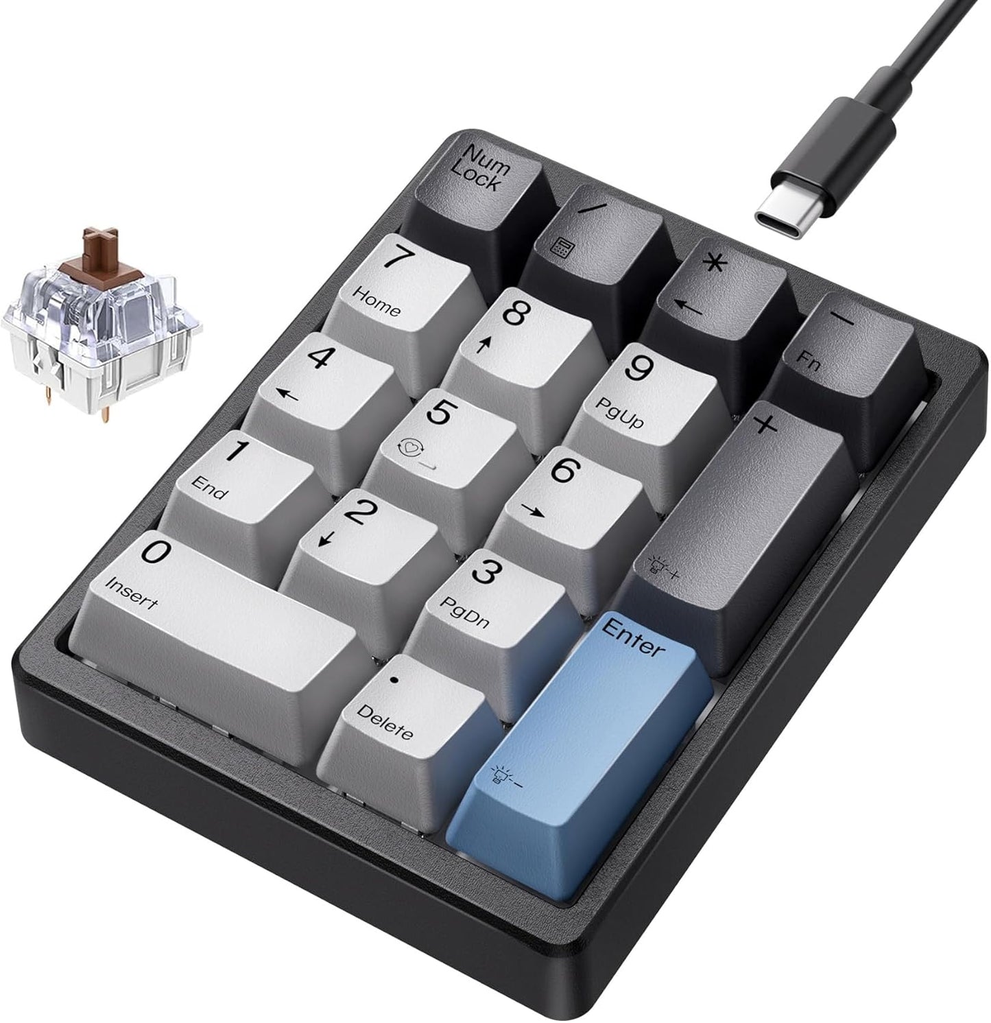 Kisnt KN17 17 Wired Mechanical Number Pad- Keys Hot Swappable Numpad with White Backlight& PBT Keycaps for Laptop PC