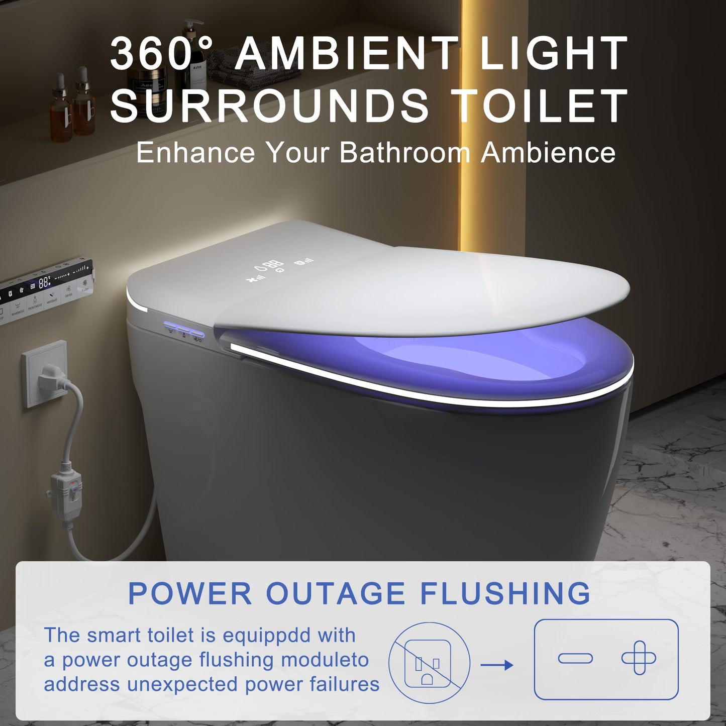 TDH Modern Smart Toilet, Upgrade Gourd-Shaped Heated Seat with Warm Water Wash, Aromatherapy Spray & Foam Shield, Air Dryer, Foot Sensor,Auto Flushing & Open Close Lid