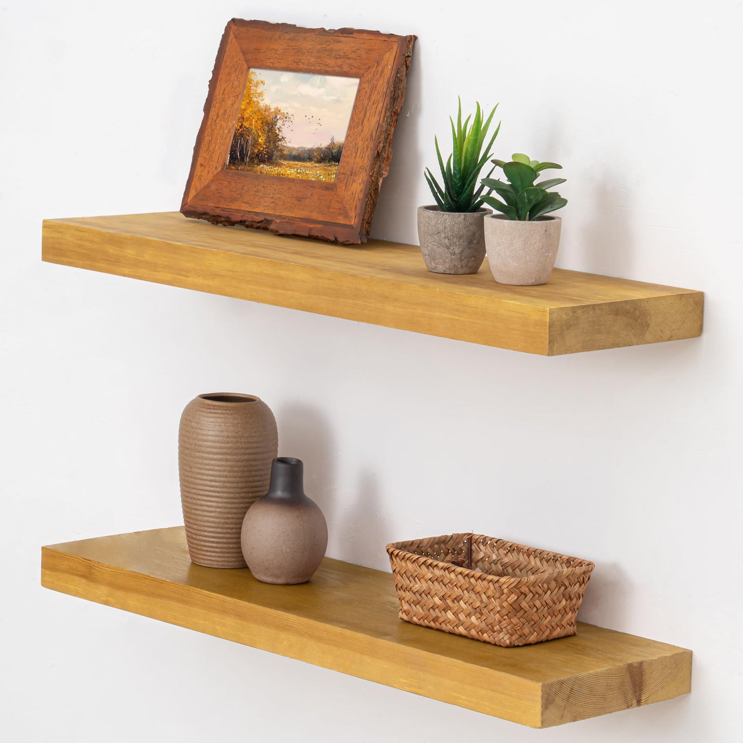 Axeman 30 Inch Rustic Wooden Floating Shelves for Wall|Solid Reclaimed Wood Wall Mounted Shelves with Invisible Brackets for Books Bathroom Kitchen Storage|8 Inch Deep|2 Pack, Natural
