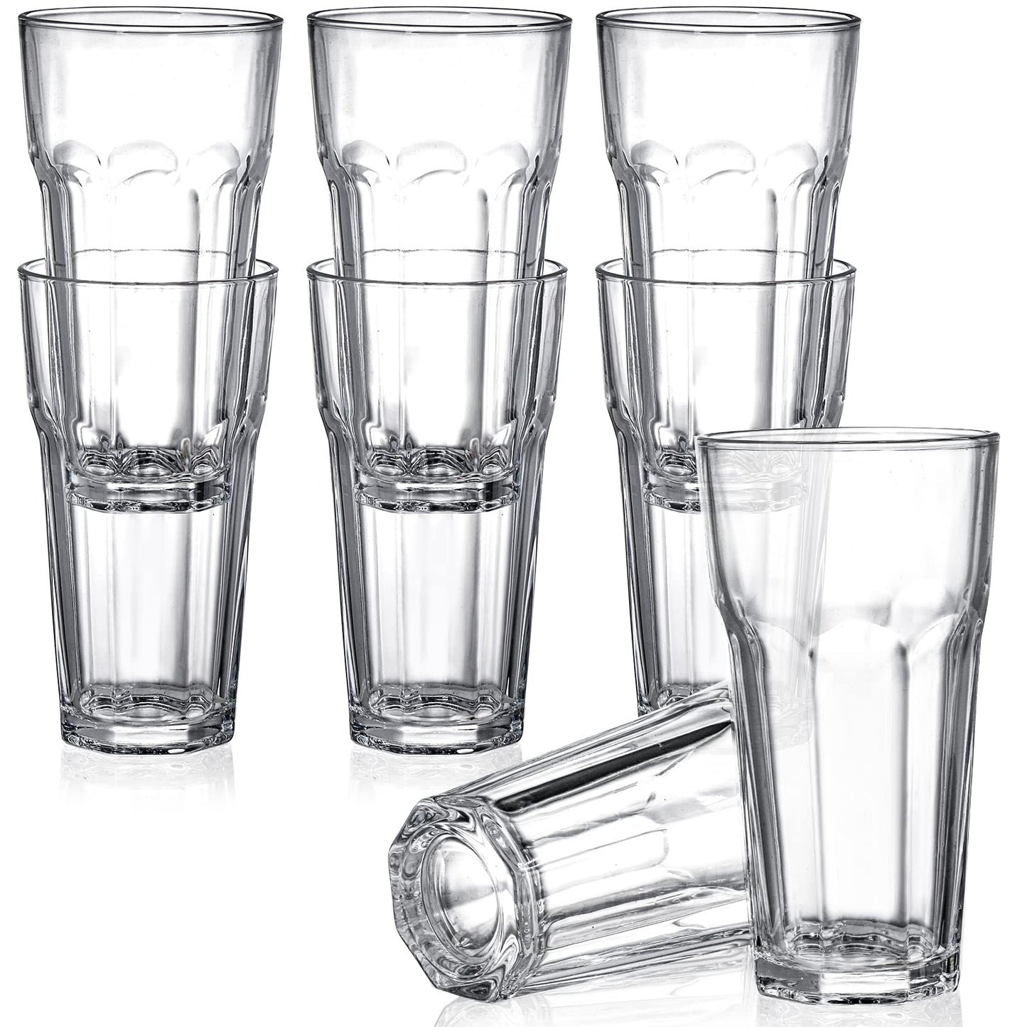 Yopay Set of 8 Highball Drinking Glasses, 12oz Lead-Free Tempered Water Glasses Thick Heavy Base, Clear Iced Hot Tea Glassware for Cocktail, Juice, Milkshake, Soda Beer Tumbler Cup