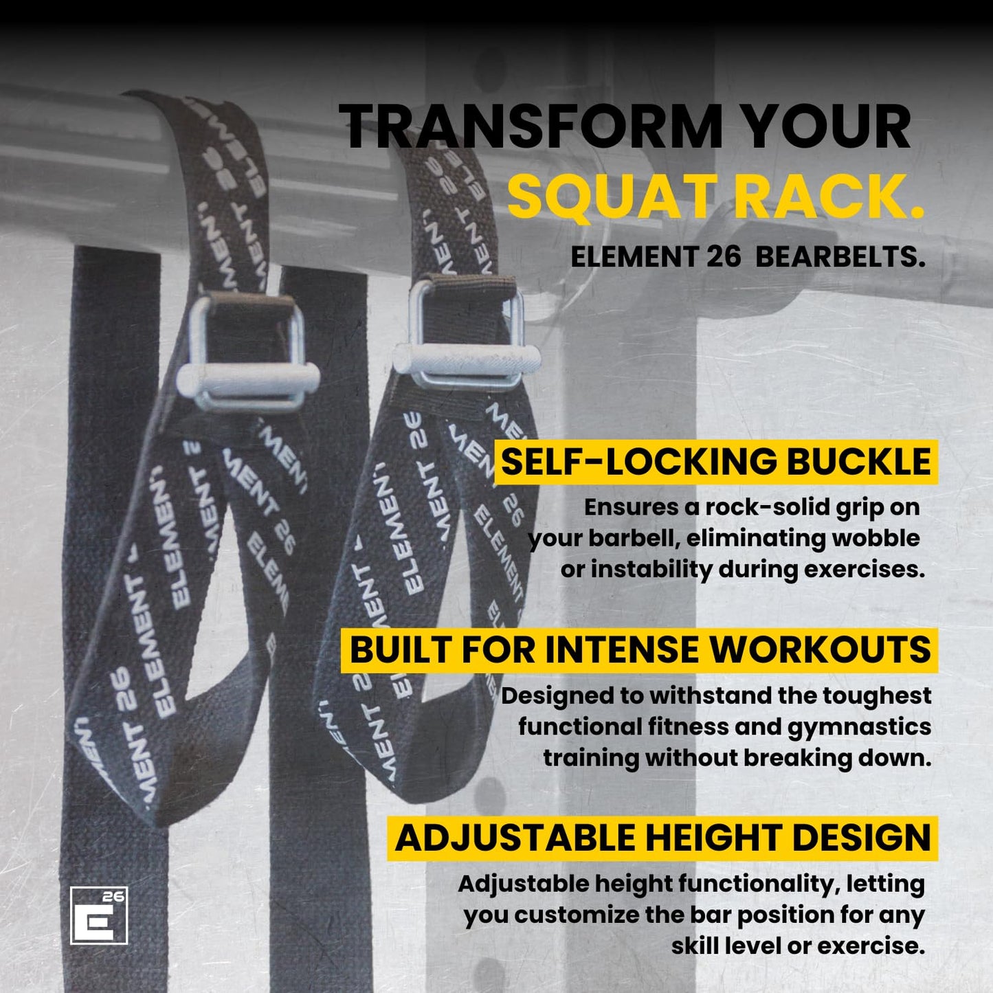 BarBelts Squat Rack Accessory (Sold as a Pair) - Lock The Barbell Into The Rack To Turn Squat Racks Into a Full Gymnastics Suite - Gymnastics Bar - Functional Fitness - Muscle Ups - Home Gym