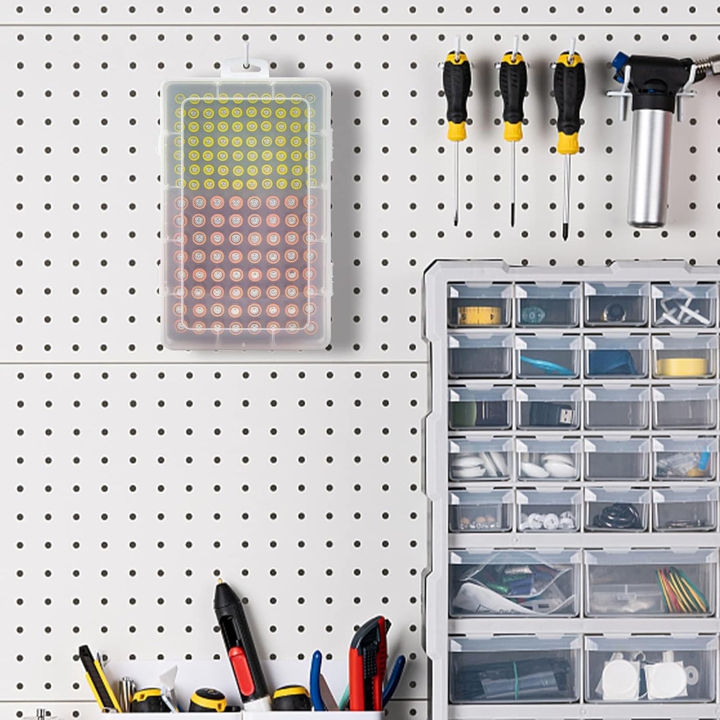 134pcs Xuerdon Battery Storage Organizer Case, Battery Vault Box Holder Container for AA AAA Batteries, Garage
