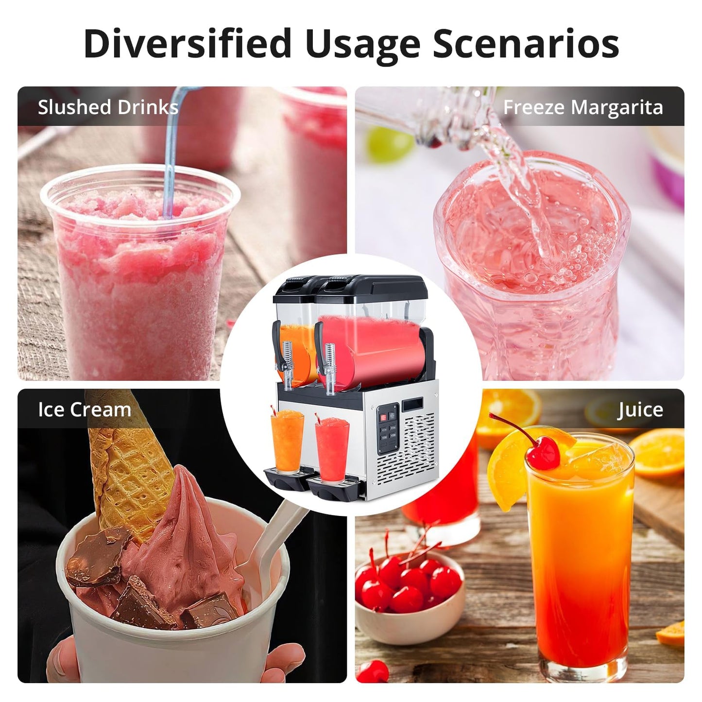 GarveeTech Black 12 L*2 700W Commercial Slushy Machine - Self-Cleaning Stainless Steel Frozen Drink Margarita Ice Cream Maker for Snow Melts, Cocktails - Ideal for Homes, Coffee Shops,and Restaurants