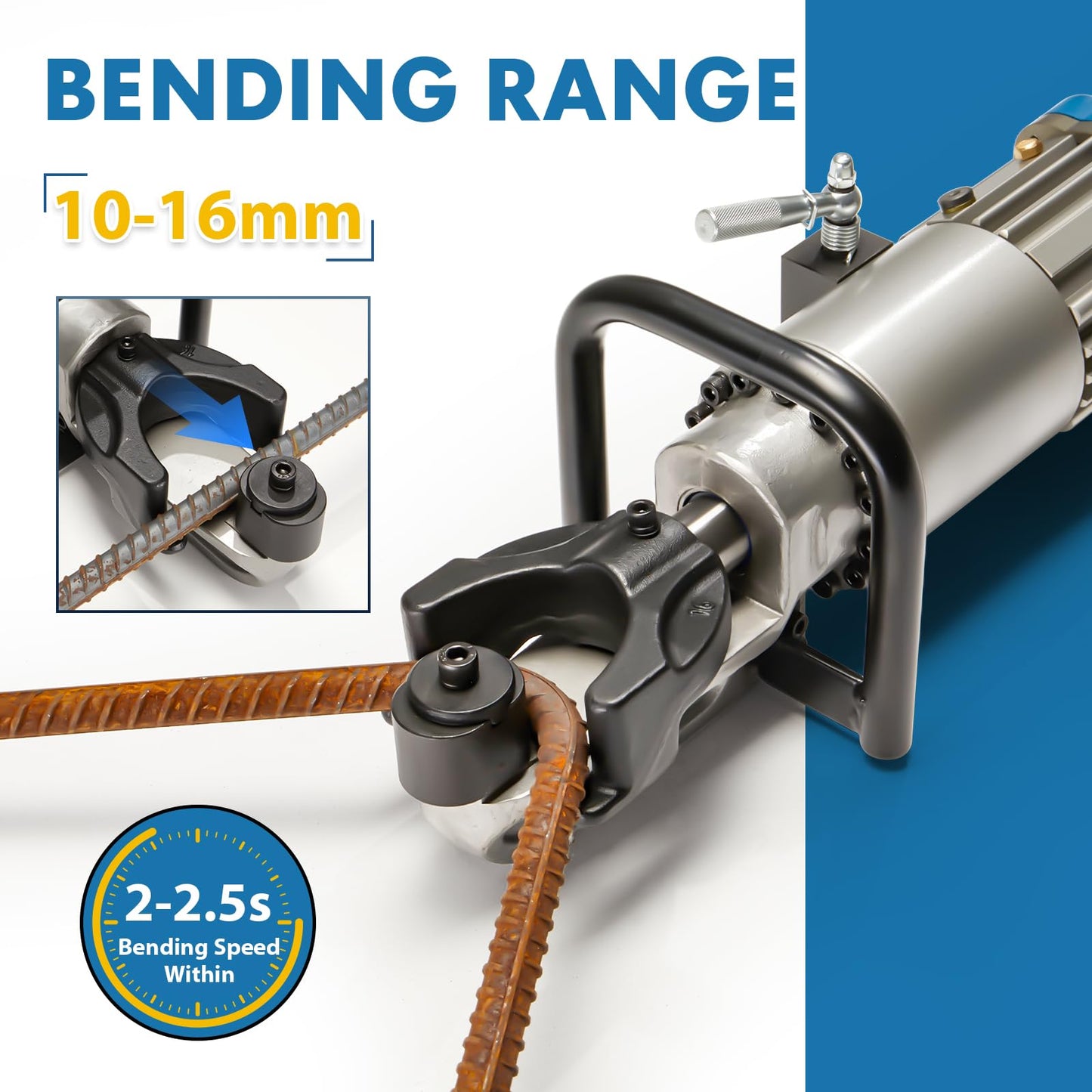 HUOTUO 5/8" Electric Hydraulic Rebar Bender 1100W Portable Hydraulic Rebar Bending Machine #6-16 mm Rebar within 2-2.5 s Easy Bending Rebar Steel Bar 120v/60hz HRB16-Blue