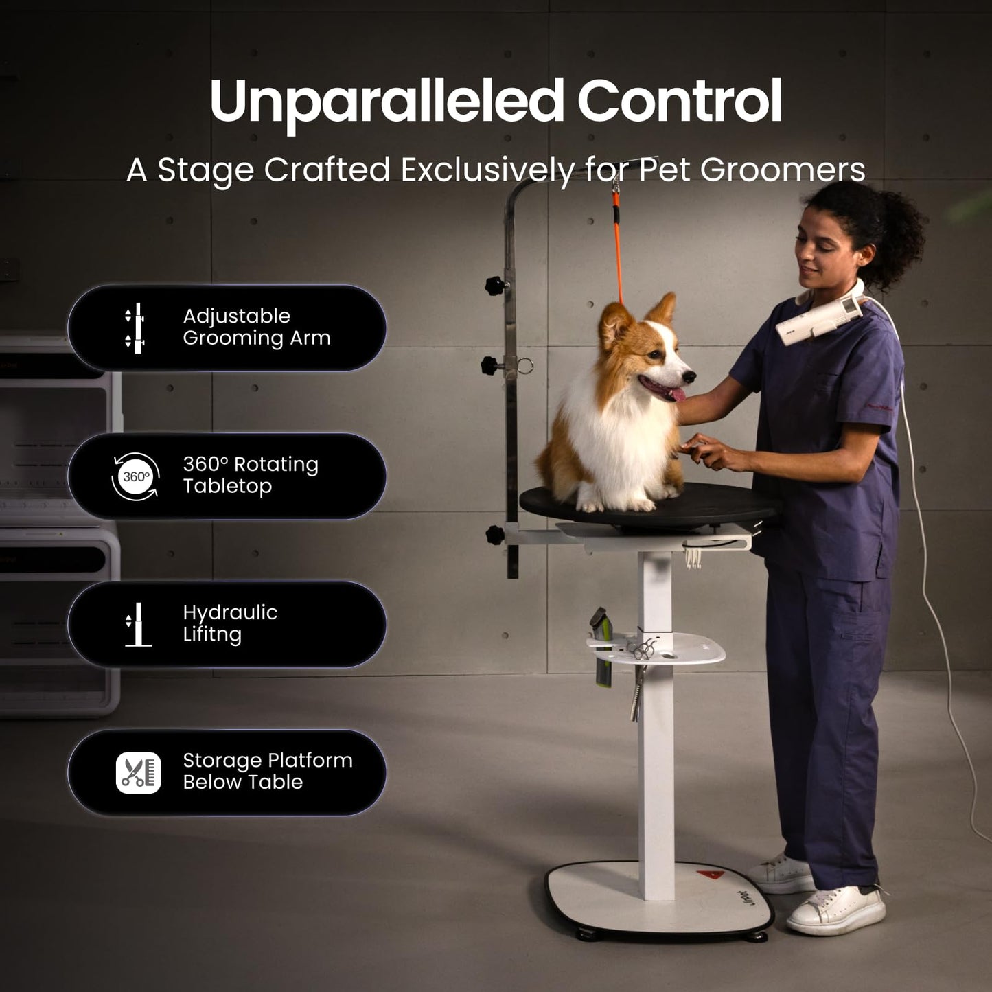 JirPet Dog Grooming Table, Elastic Comfort Surface with Pet-Friendly Design, Hydraulic Lift, Designed for Long-Term Use, Over 50,000 Lifts, 31in-45in Height Adjustable, Stable Base, Hair-Resistant
