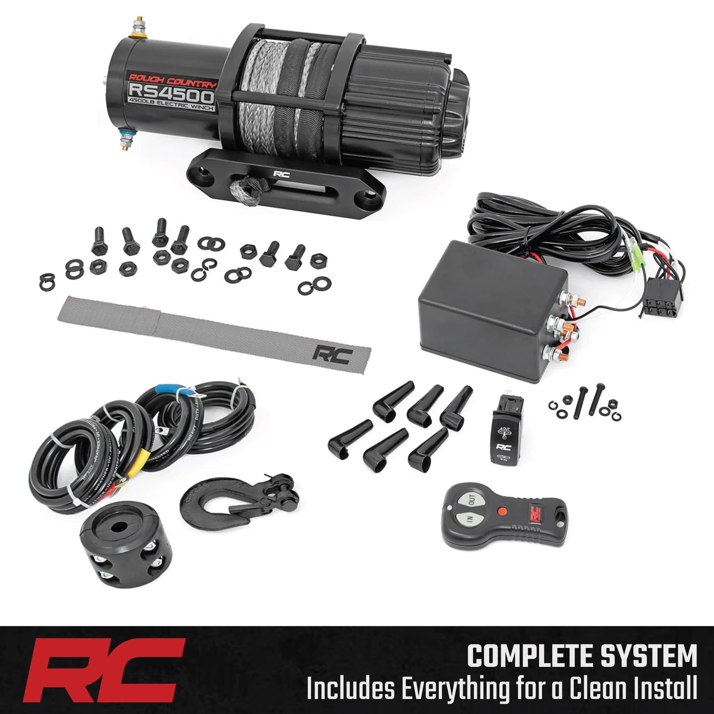 Rough Country 4,500 LB UTV/ATV Winch - ProSeries 1.4HP Electric Winch with 50 Ft Synthetic Rope, Remote, Waterproof 12V Off-Road Recovery System