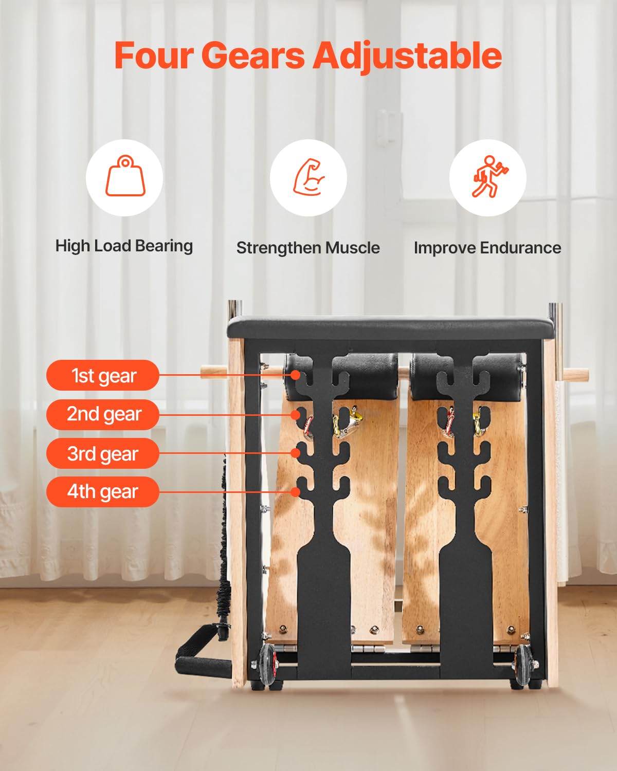 VEVOR Pilates Chair, Split-Pedal Stability Combo Chairs with Handles, Rubber Wood Frame Yoga Fitness Trainer, Exercise Reformer, Pilates Resistance-Workout Equipment, for Home Gym Studio Workout