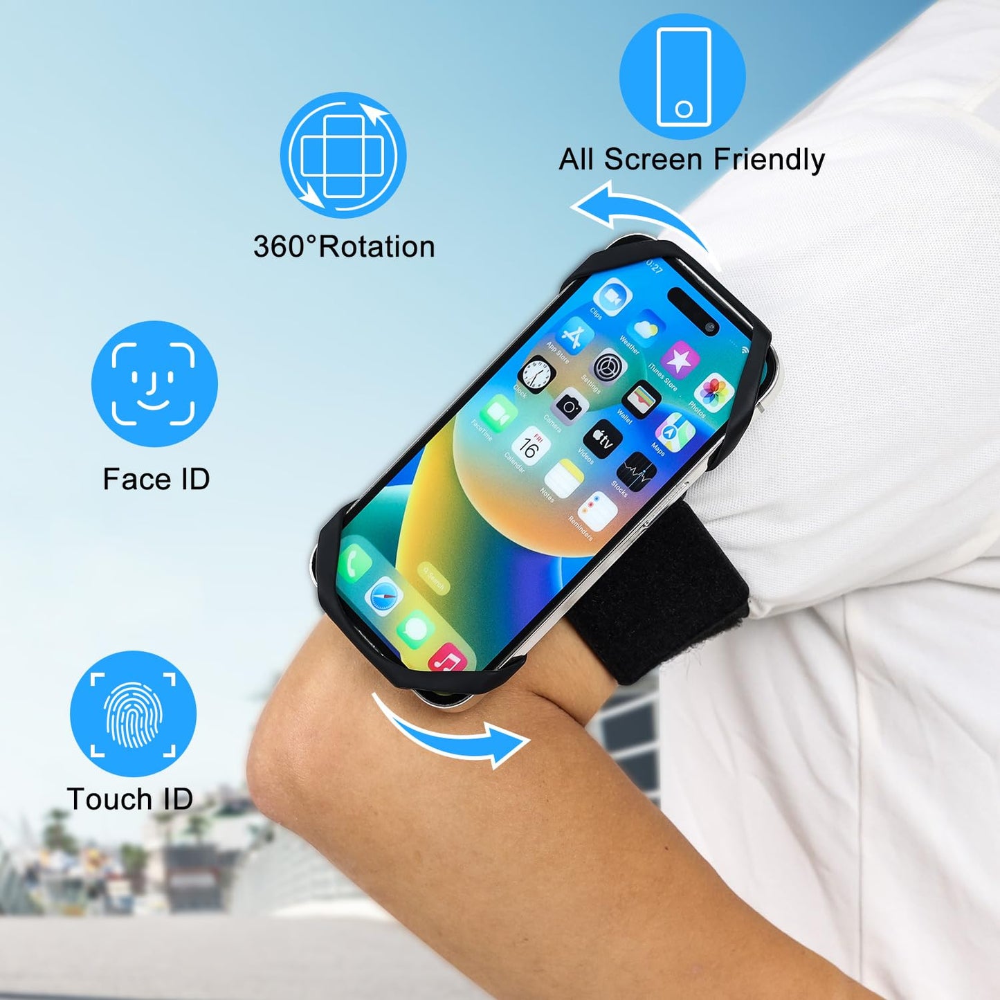 Sweat-Proof Phone Holder Armband 360° Rotation - Universal Running Arm Band iPhone 17 16 15 14 13 12 11 Pro Max Samsung Galaxy S21 S20 - Water Resistant Sports Holder Fits Smartphones 4-7 Inch Gym