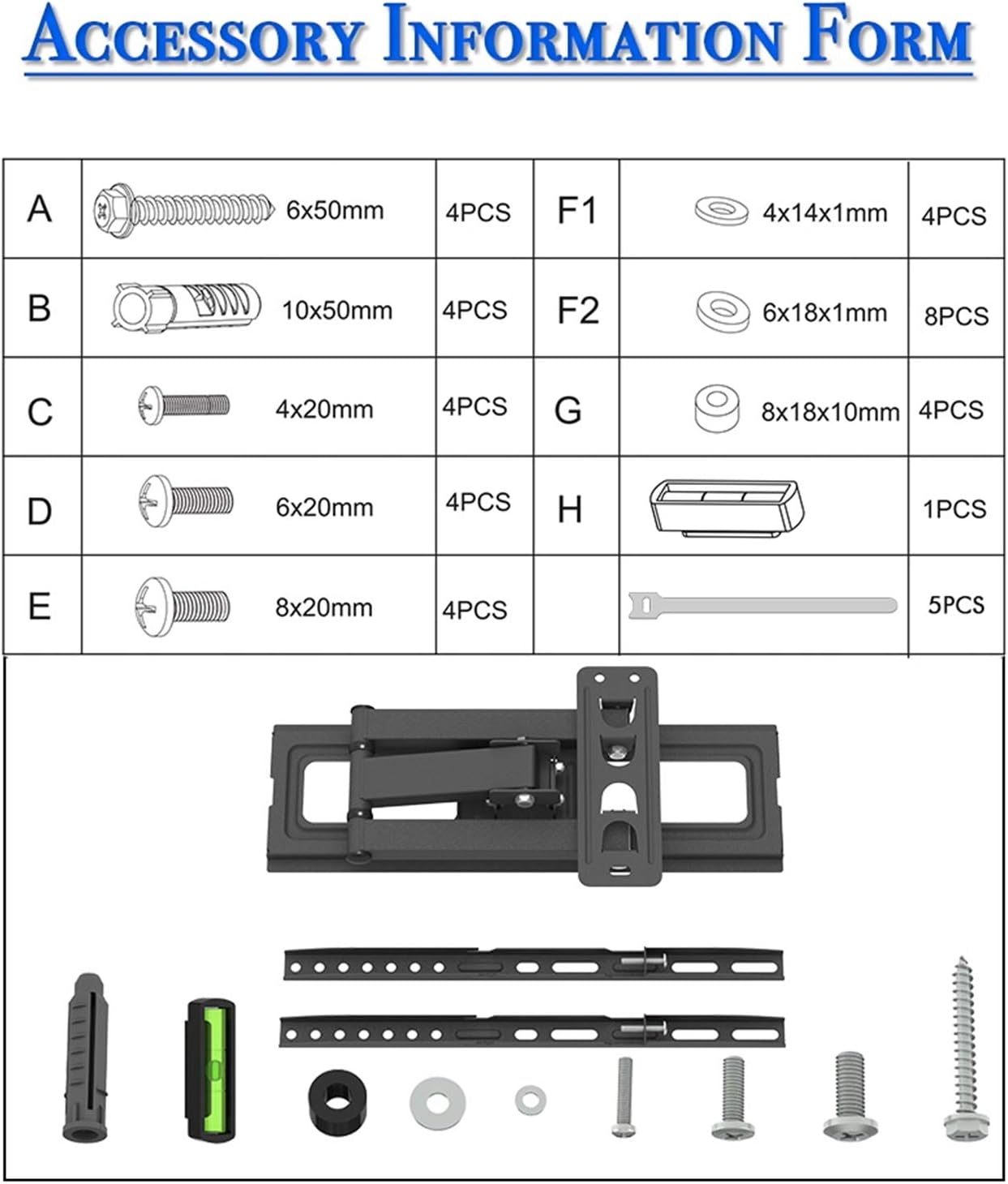 DESIGNSCAPE3D 32-65" 400 400, 35 -10~10 Adjustable TV Stand Mount, VESA * KG Capacity, Tilt