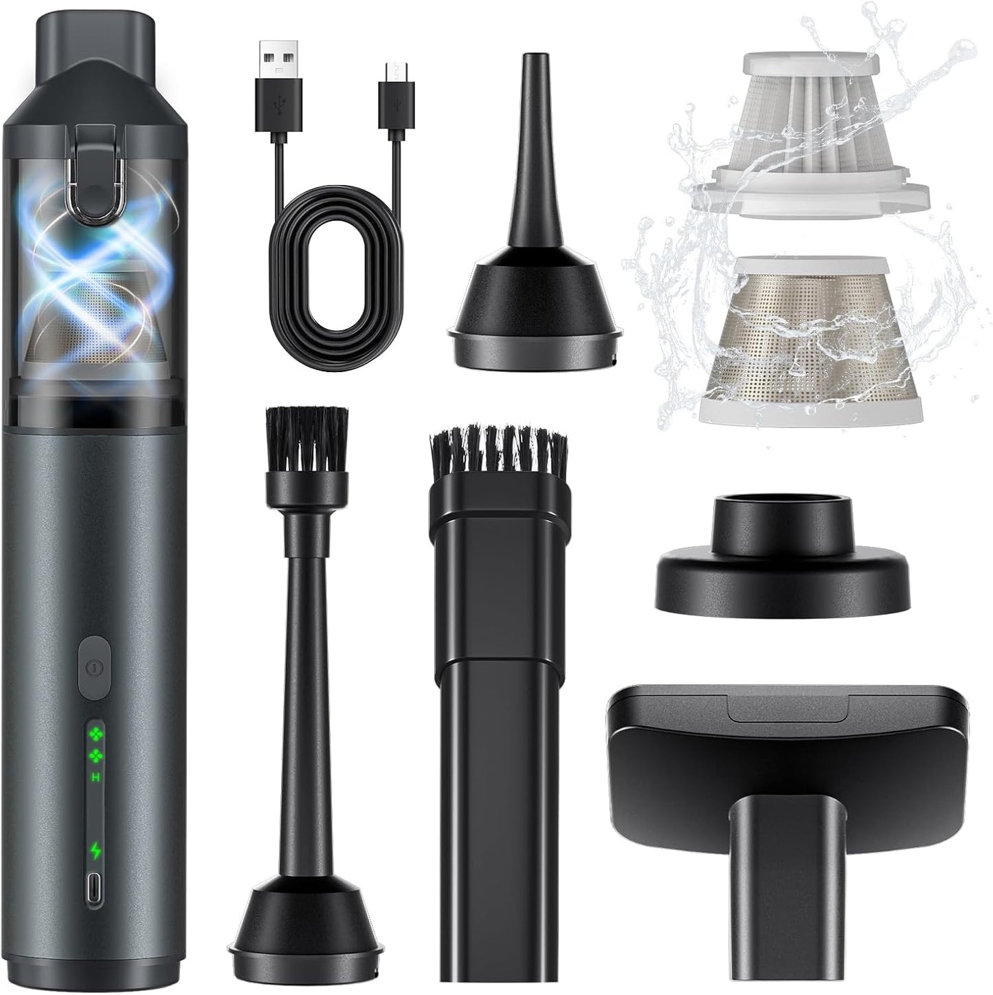 Skiennix Portable Car Vacuum - 16000Pa Powerful Suction | Cordless Handheld 4-in-1 Cleaner (Grey)