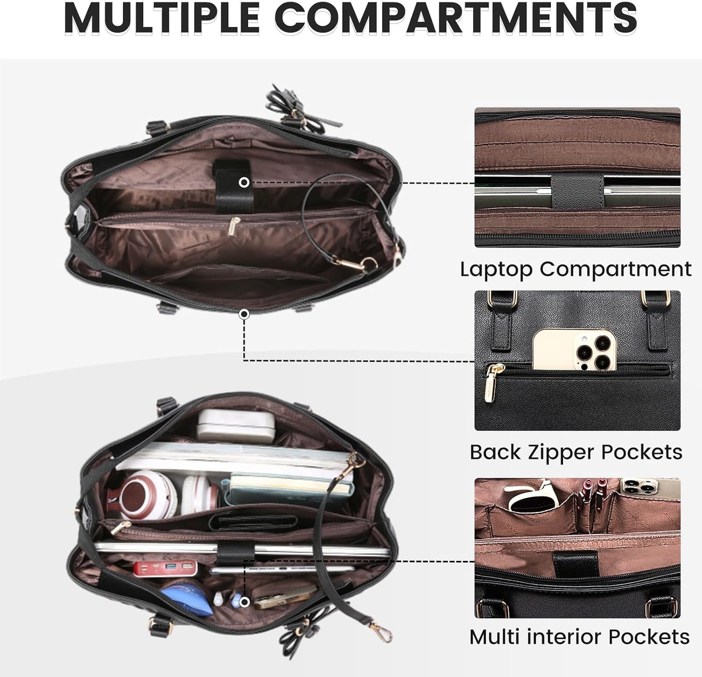 LOVEVOOK 15.6 Inch Laptop Tote Bag for Women Waterproof PU Leather Computer Bags for Business Office Work Briefcase