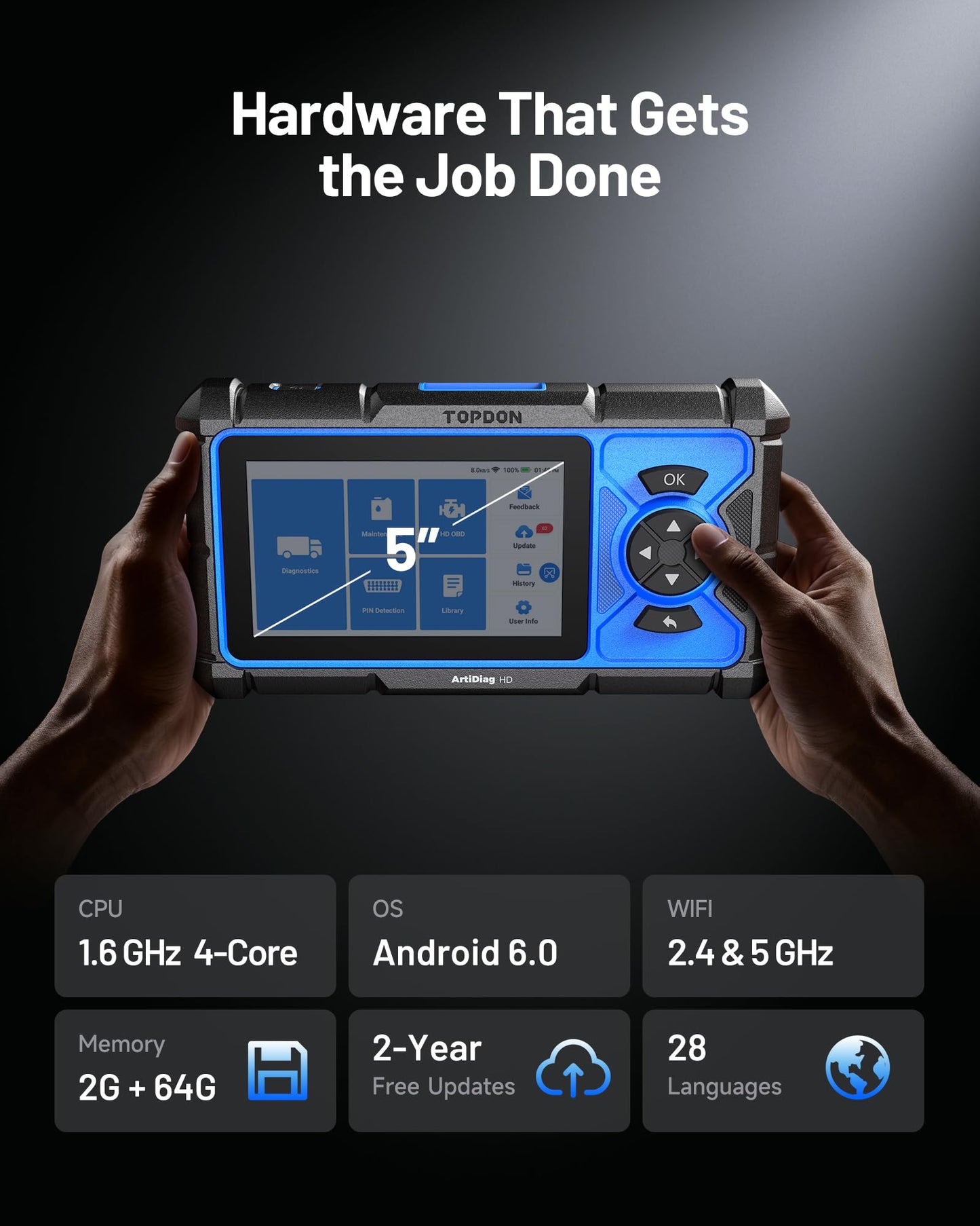 TOPDON ArtiDiag HD Heavy Duty Truck Scanner, Diesel Diagnostic Tool, Full System Truck Scanner for Cummins Detroit MaxxForce, 10 Reset Service, DPF Regen, Speed Limit Adjust Reset, 2 Years Free Update