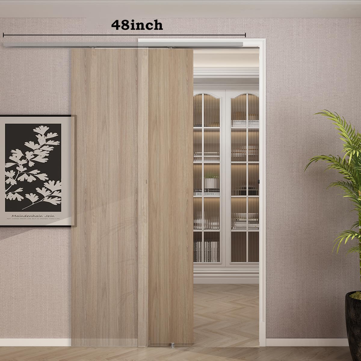Pocket Door Hardware and Track Set, 48 Inch Sliding Door Aluminium Alloy Box Rail Hardware for Single Wooden Door,Silver