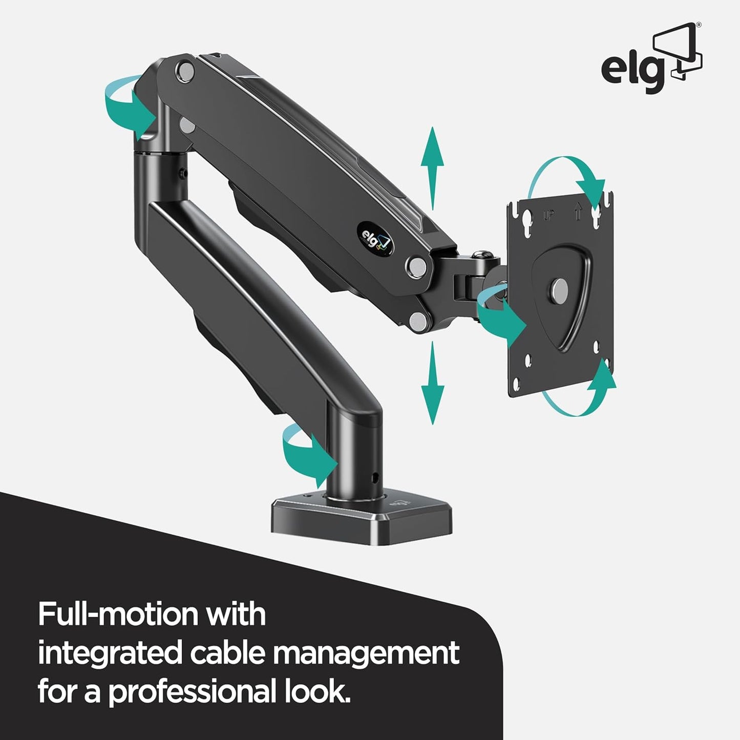 ELG 17-35" 4.4-19.8 lbs, Grommet, 75x75mm 100x100mm, Full Motion Gas Spring Single Monitor Desk Mount with Swivel, Tilt