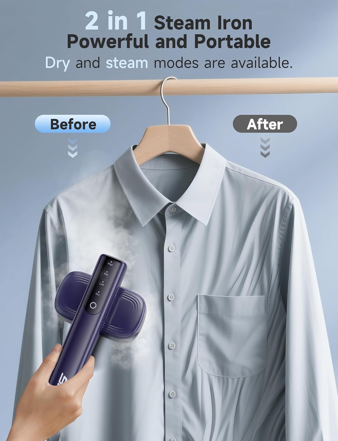 Skiennix Portable Clothes Steamer - 1200W Fast Heating, 20 Min Continuous Steam, 100ml Tank | Travel & Home Use (Blue)