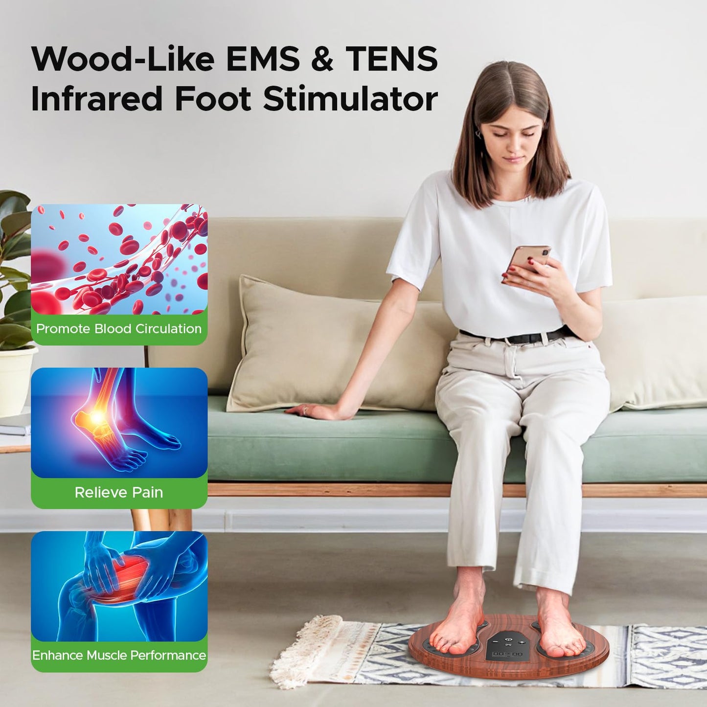 EMS Foot Massager with Infrared Therapy for Neuropathy & Pain Relief – Rechargeable Electric Muscle & Nerve Stimulator for Feet & Calves, Blood Circulation Booster, Plantar Fasciitis Relief