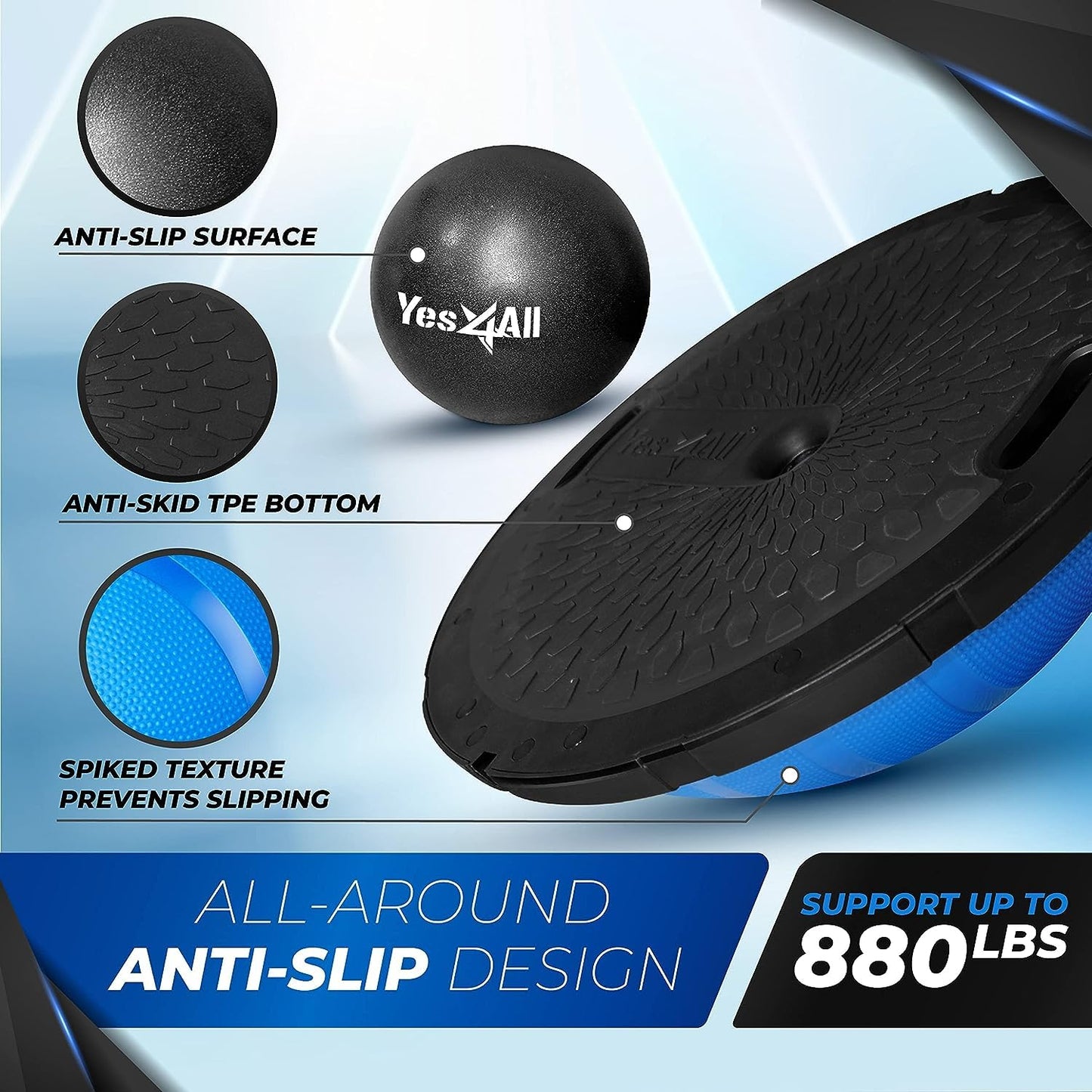Yes4All 880LBS Half Ball Balance Trainer, Pilates Balance & Stability Ball for Exercises, Home Gym, Floor & Full Body Workouts, Upgrade Combo - Black/Blue