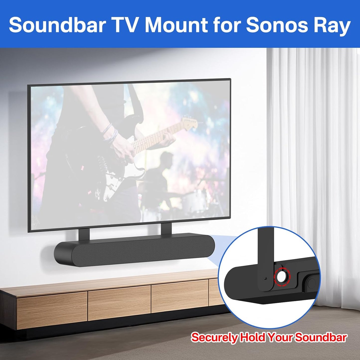 Yibracki Heavy Duty Soundbar Mount for Sonos Ray TV Mount - Height Adjustable Soundbar TV Mount for Sonos Ray Mounting